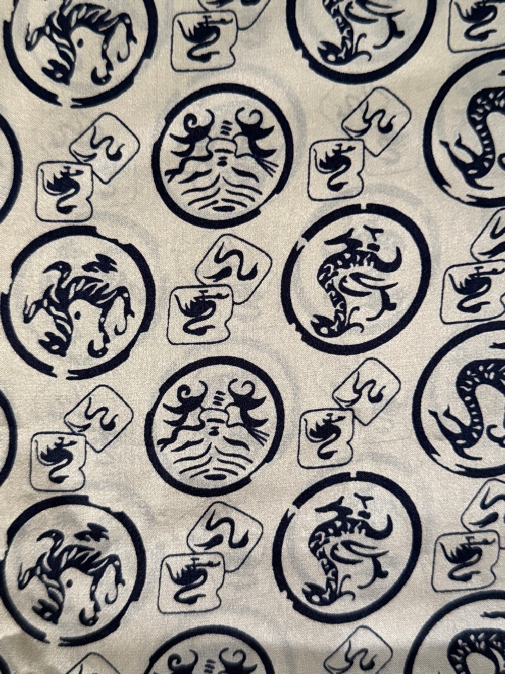 100% Silk Double Layer Scarf Fringe Dragon Asian Motif 50x11